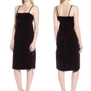 Lewit Silk Velvet Ruched Midi Slip Dress 10